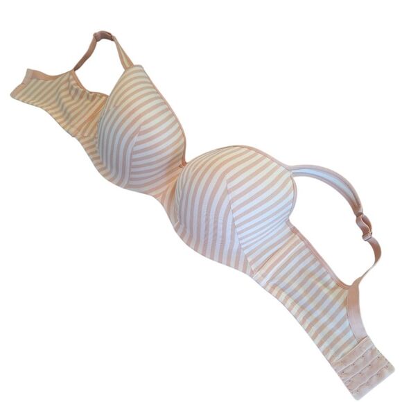 Cacique Bra 40F Lightly Lined Balconette Smooth Underwire Blush Pink Stripes - Picture 2 of 16